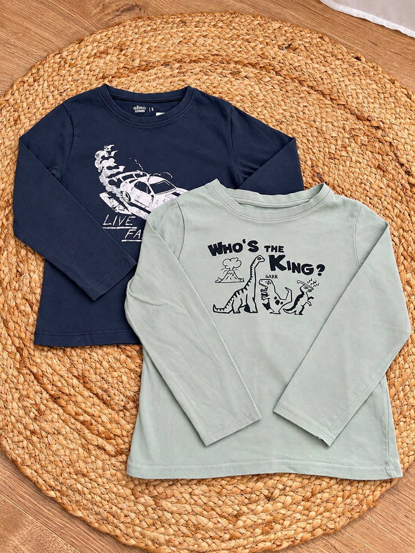 Lot 2 t-shirts manches longues garcon Kiabi & Gémo 5 ans mi-saison bleu