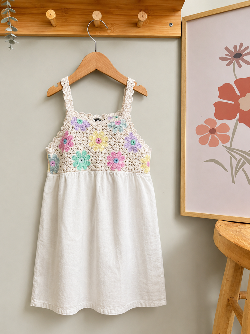 Robe blanche fille Kiabi 8 ans crochet fleurs été
