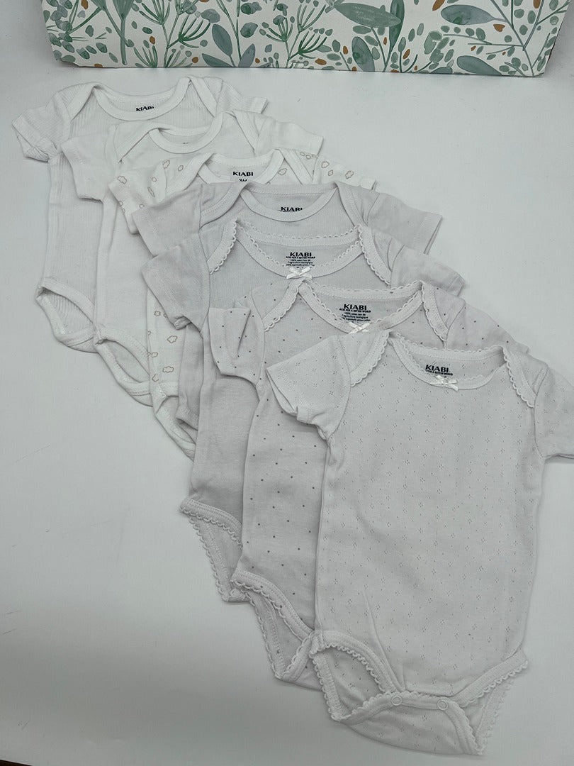Lot 7 bodies manches courtes col Us fille Kiabi - 3 mois - Blanc