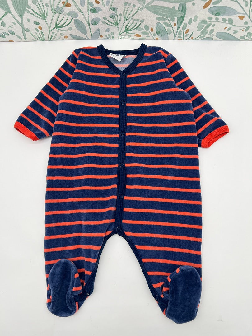 Pyjama 1 pièce velours Petit Bateau - 3 mois - Bleu Garçon