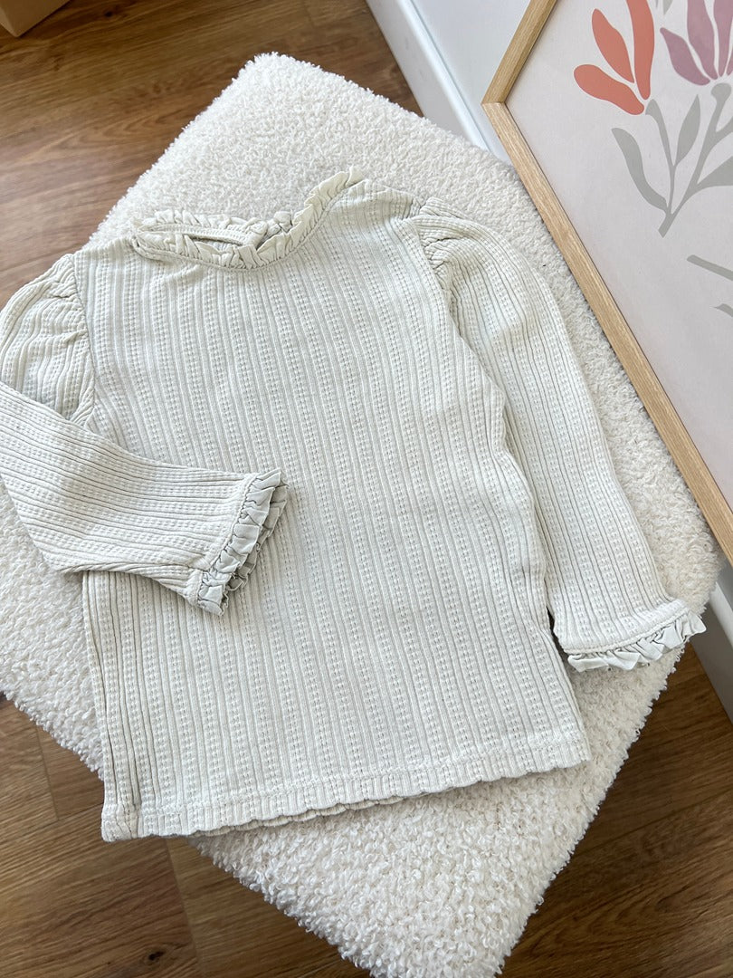 T-shirt côtelé manches longues bouffante fille joli col Kiabi - 12 mois - Écru crème beige