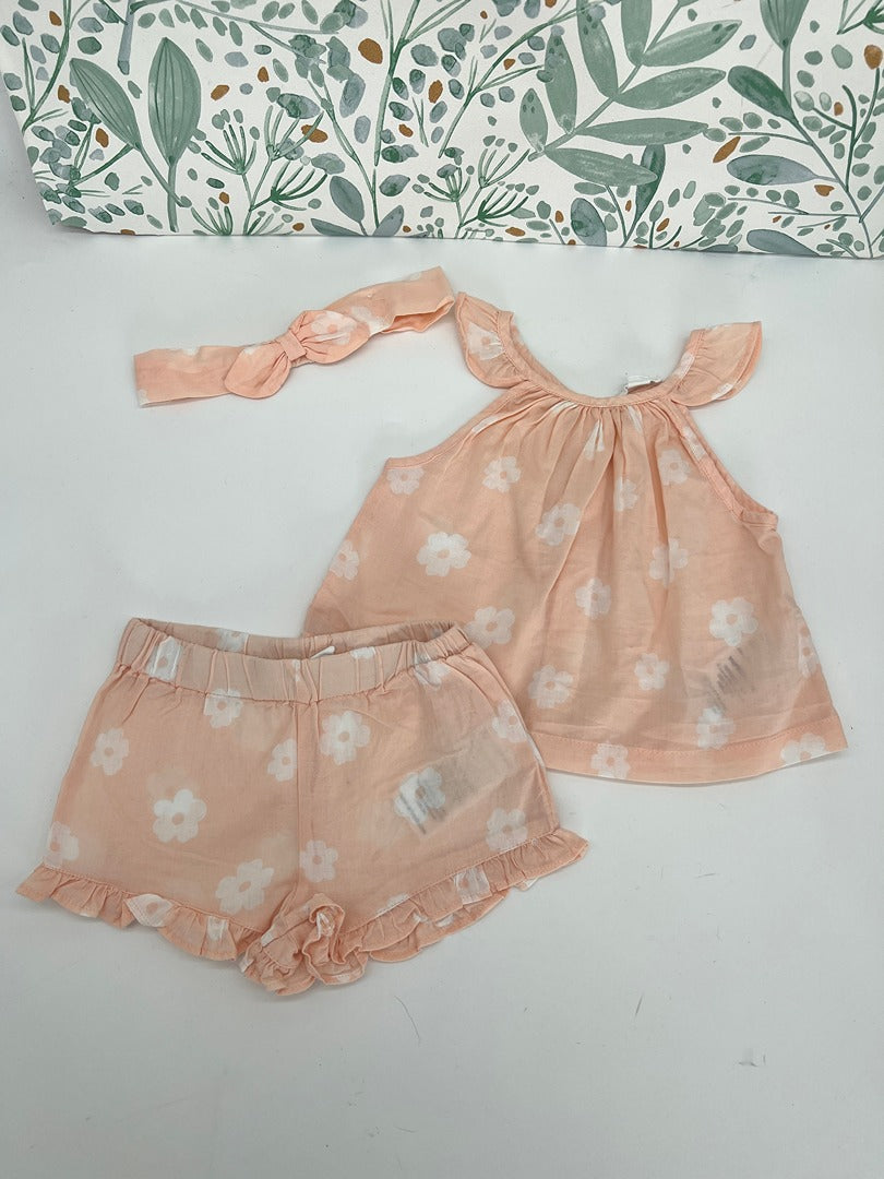 Ensemble fluide fille été Top short bandeau Vertbaudet - 6 mois - Pêche fleuri