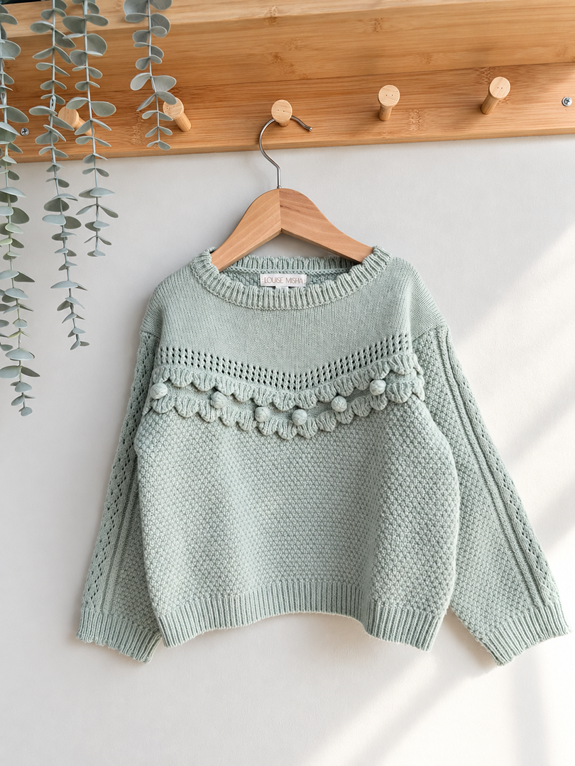 Pull fille Louise Misha vert sauge 5 ans hiver manches longues