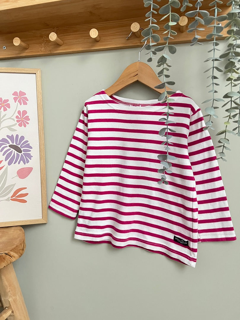 T-shirt manches longues Wins Nautic - 4 ans - Rose/blanc - État : Excellent Fille