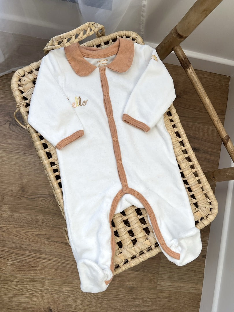 Pyjama 1 pièce velours mixte Sauthon 3 mois beige clair manches longues hiver fille ou garçon