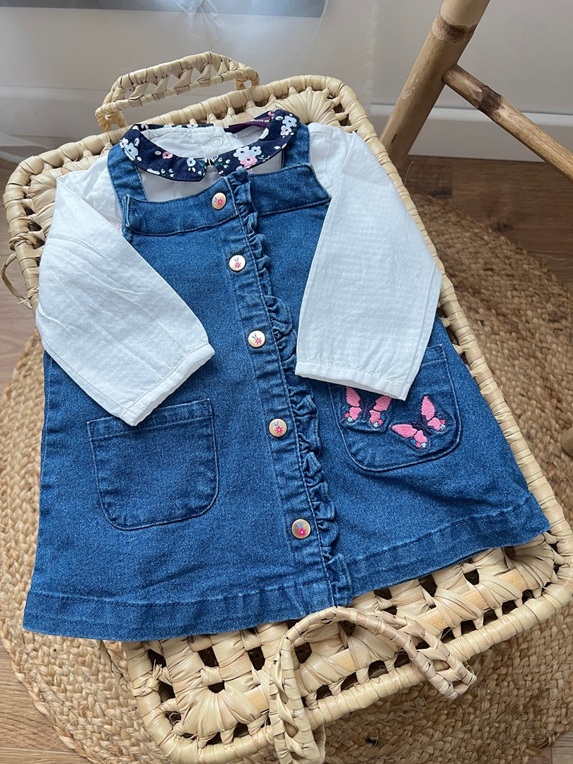 Ensemble robe jean & blouse Sergent Major fille 6 mois mi-saison