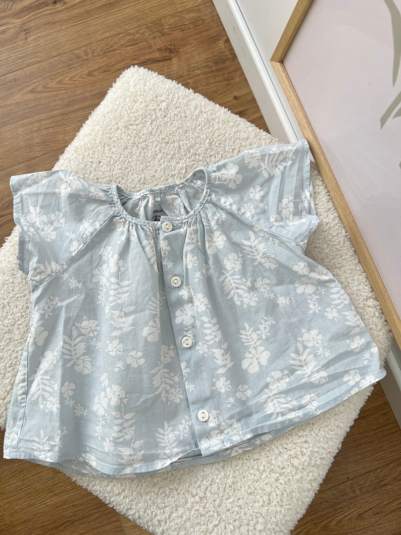 Top / Blouse / Chemise été fille Petit Bateau - 3 mois - Bleu clair fleuri