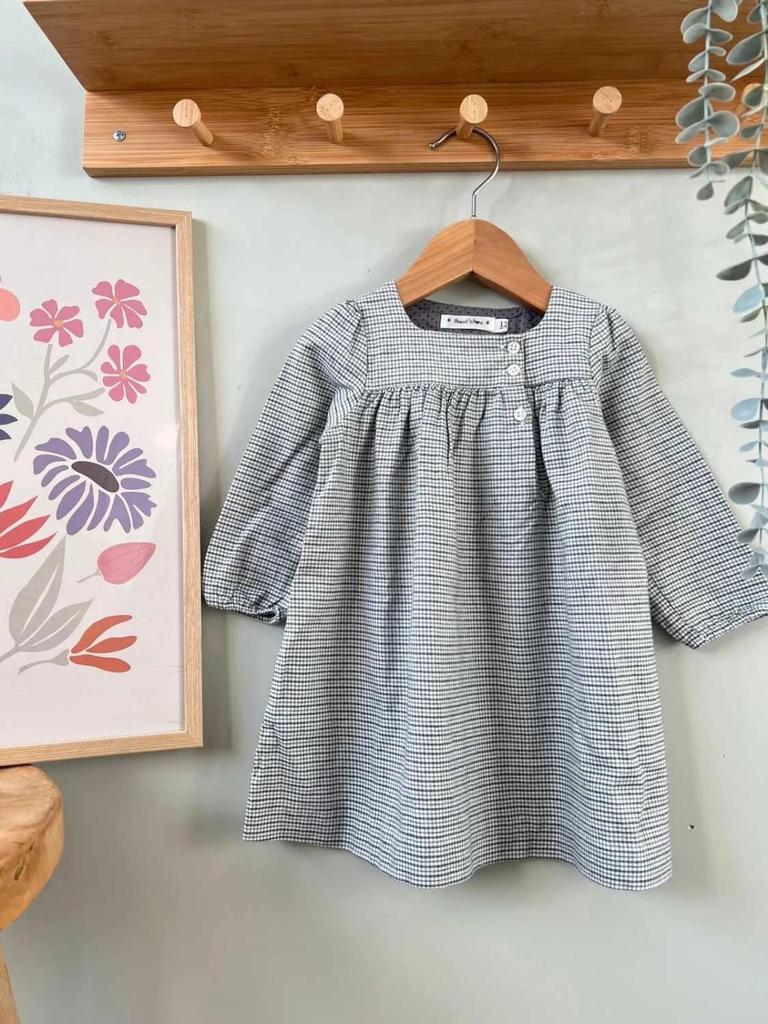 Robe à carreaux Bout’chou – manches longues, parfaite mi-saison – 12 mois Fille