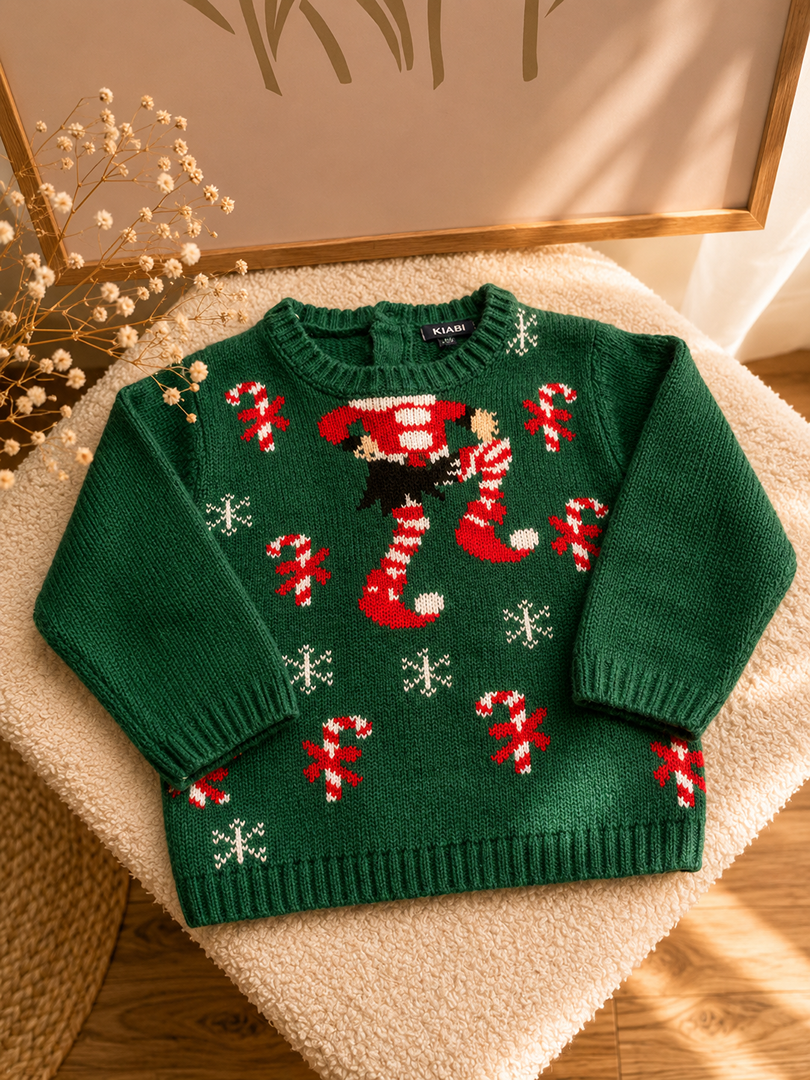 Pull de Noël vert lutin Kiabi 6 mois garçon Hiver Manches longues