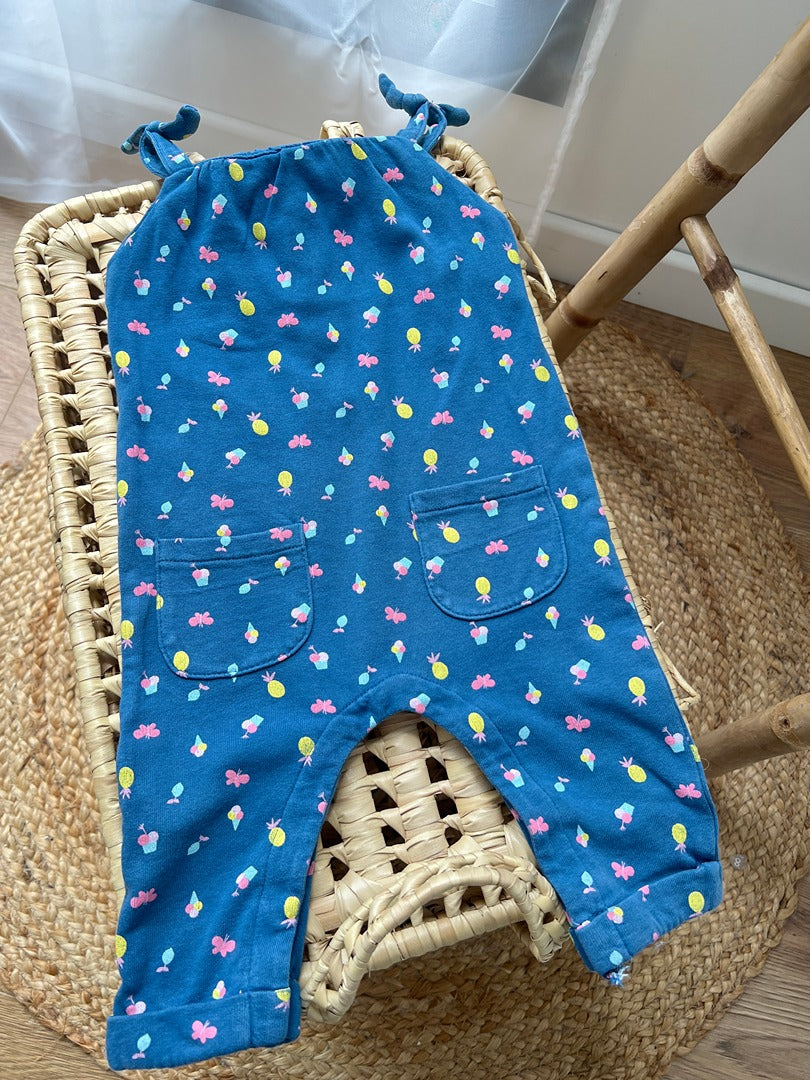 Combinaison salopette fille Vertbaudet 6 mois bleu motifs été sans manches