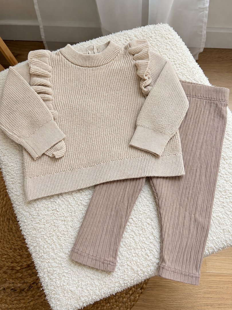 Ensemble fille beige mi-saison pull manches longues et leggings 6 mois H&m Kiabi