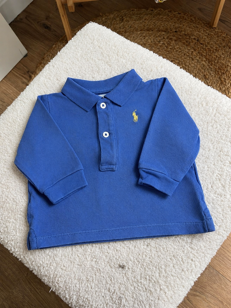 Polo garçon Ralph Lauren bleu manches longues 3 mois mi-saison