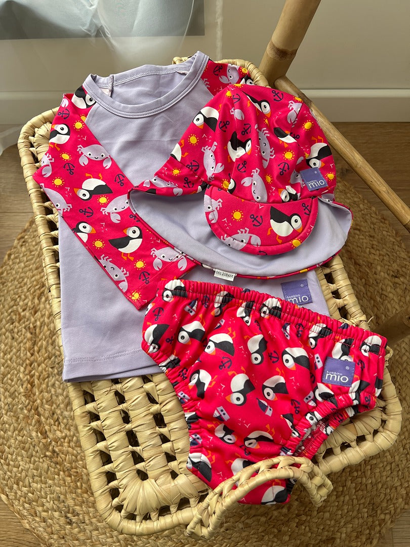 Chapeau et ensemble maillot anti Uv Bambino Mio 12 mois 18 mois fille