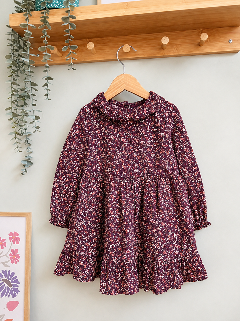 Robe fille Sergent Major 3 ans prune fleurie manches longues
