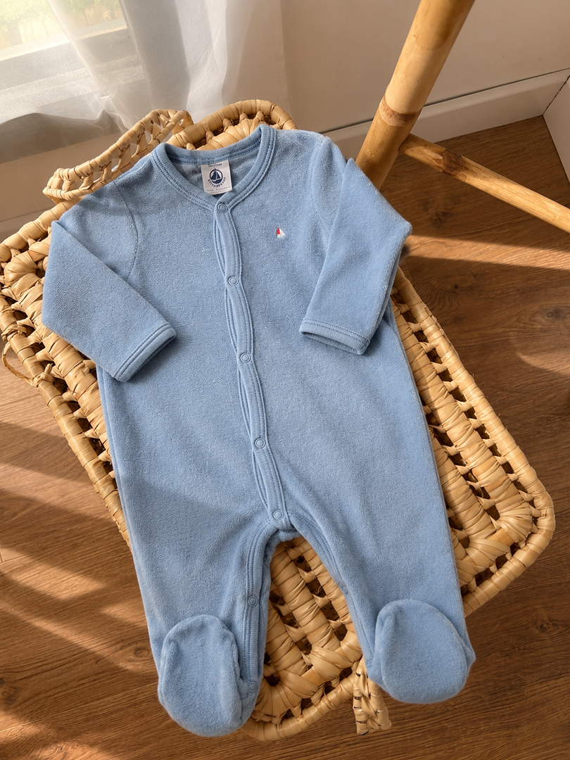 Pyjama grenouillère dors-bien 1 pièce en velours bleu Petit Bateau 3 mois velours garçon hiver