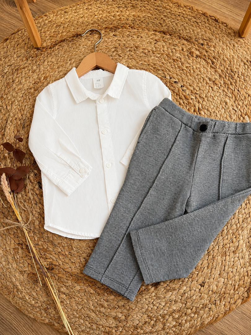 Ensemble cérémonie garçon H&m 12 mois 18 mois 80 cm gris mi-saison chemise pantalon