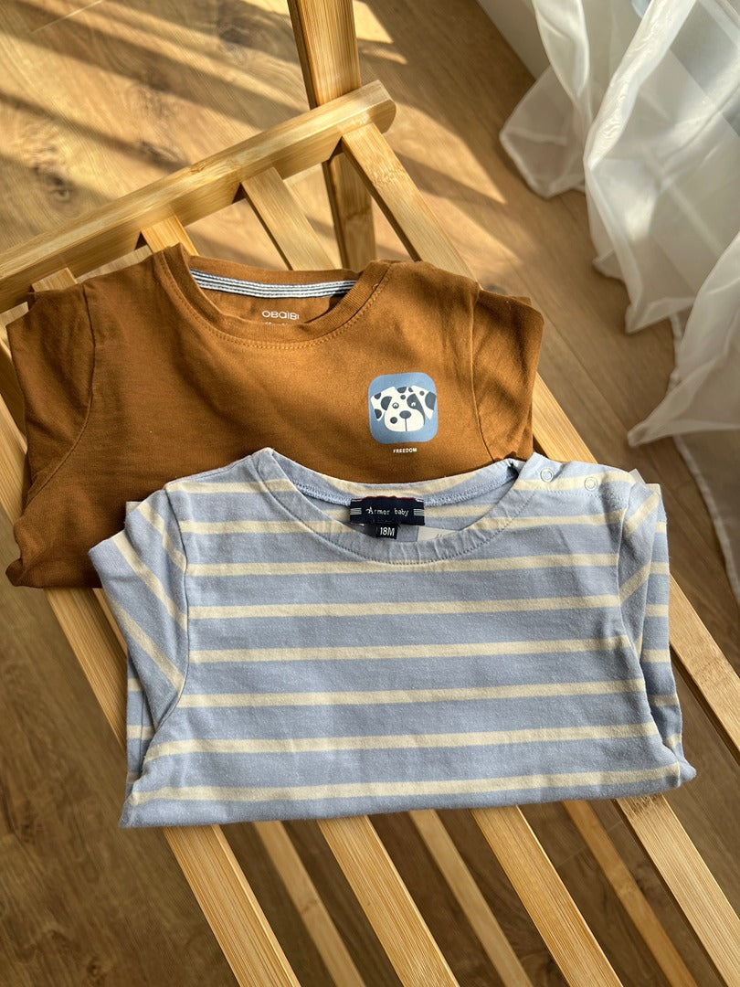 Lot 2 t-shirts manches longues garçon 18 mois Obaibi Armor