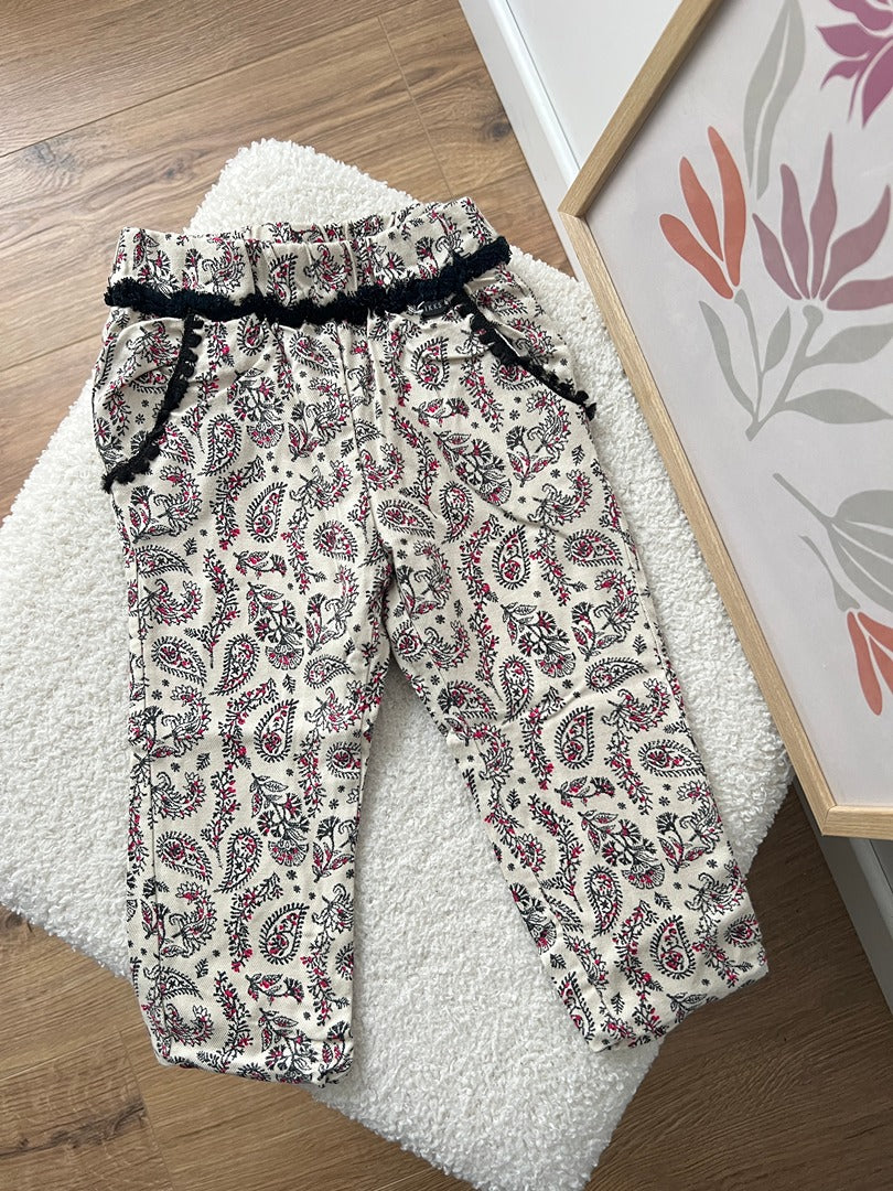 Pantalon fille Ikks crème motif paisley 6 mois mi-saison