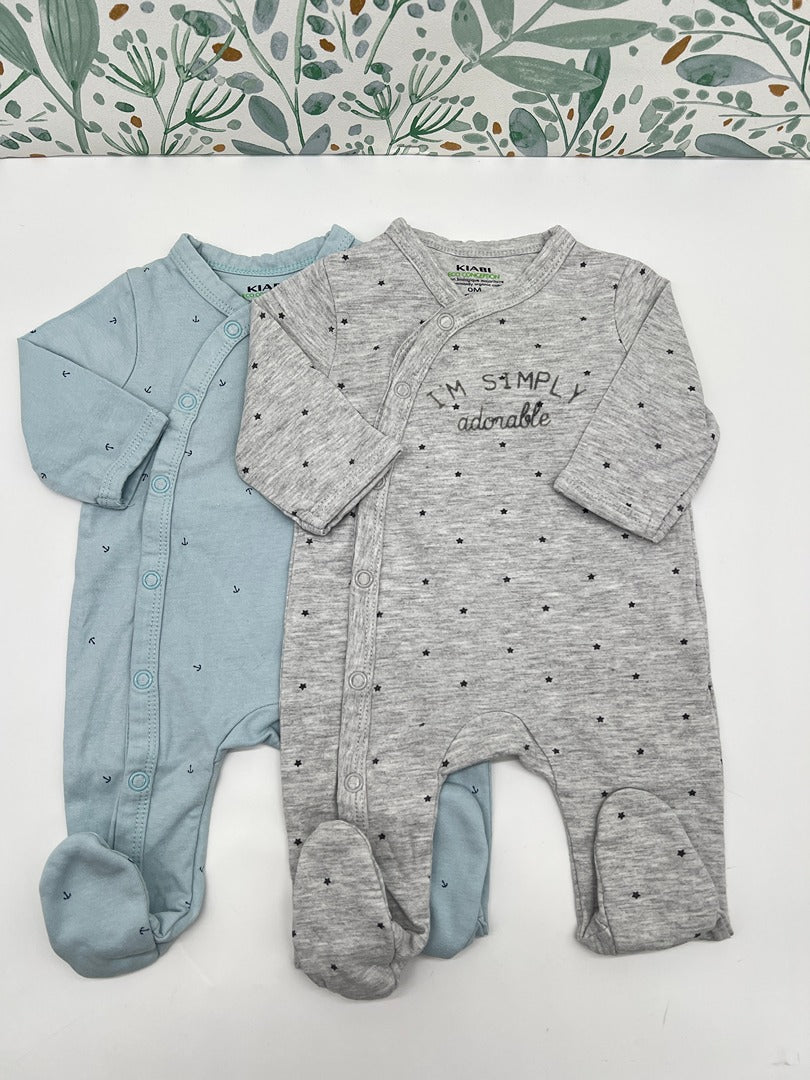 Lot 2 Pyjamas 1 pièce jersay Kiabi 0 mois naissance garçon Coton Bio Mi-saison Manches Longues
