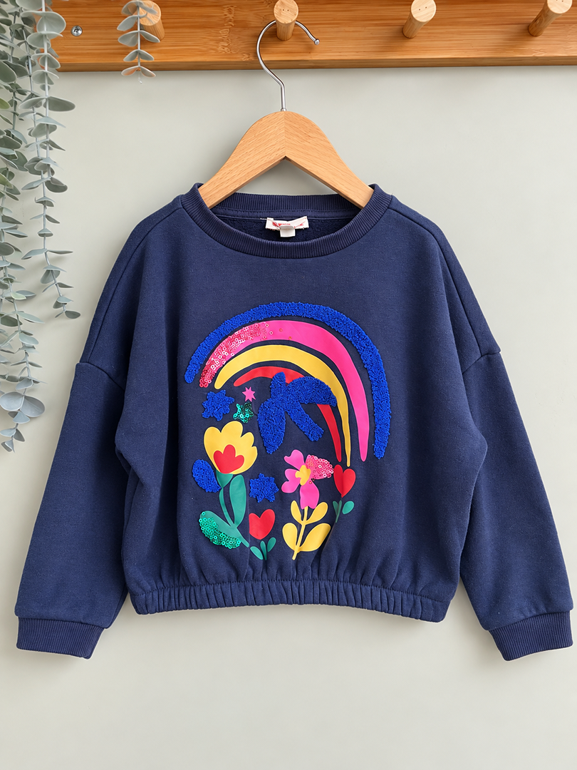 Sweat fille De Ailleurs au meme bleu marine hiver 3 ans manches longues