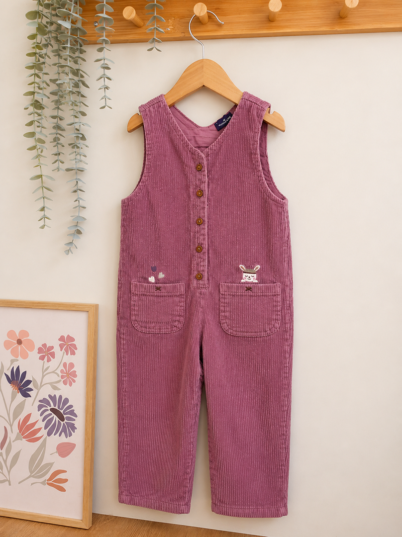 Salopette fille Sergent Major 3 ans velours violet côtelé mi-saison
