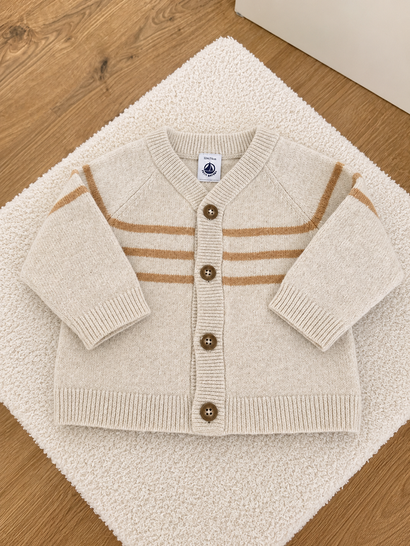 Gilet écru Petit Bateau 12 mois laine garçon hiver