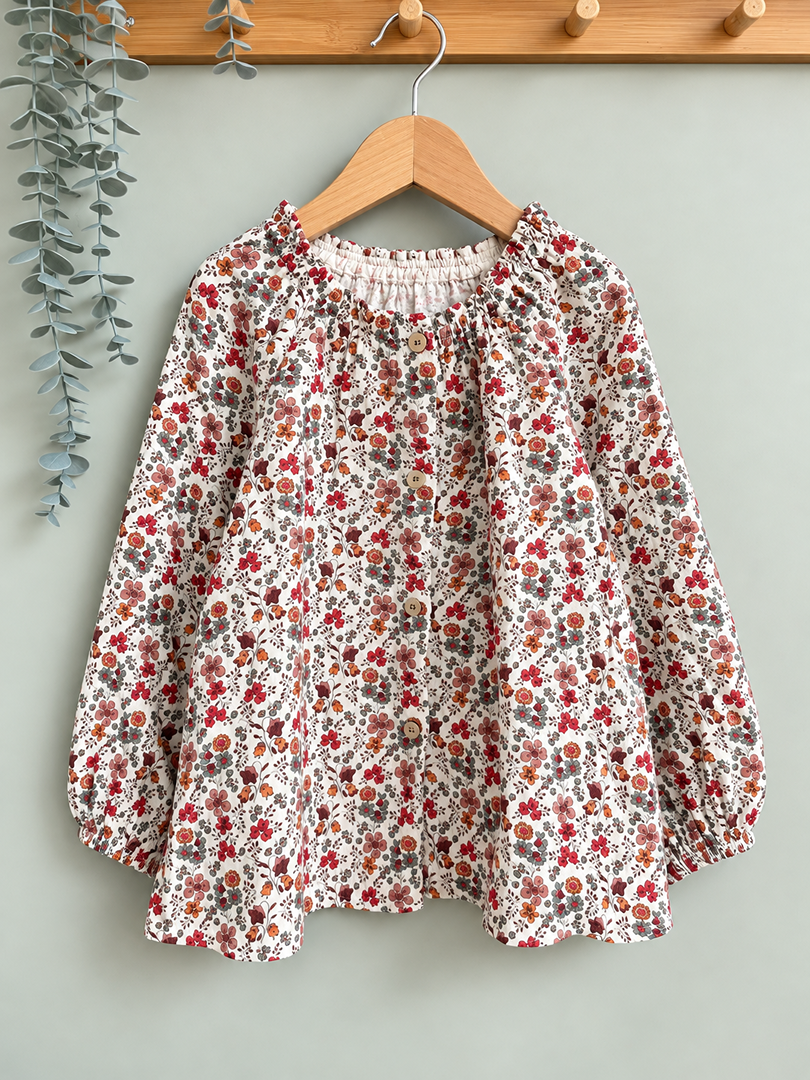 Chemise blouse fille Zara blanc crème fleuri mi-saison manches longues 5 ans