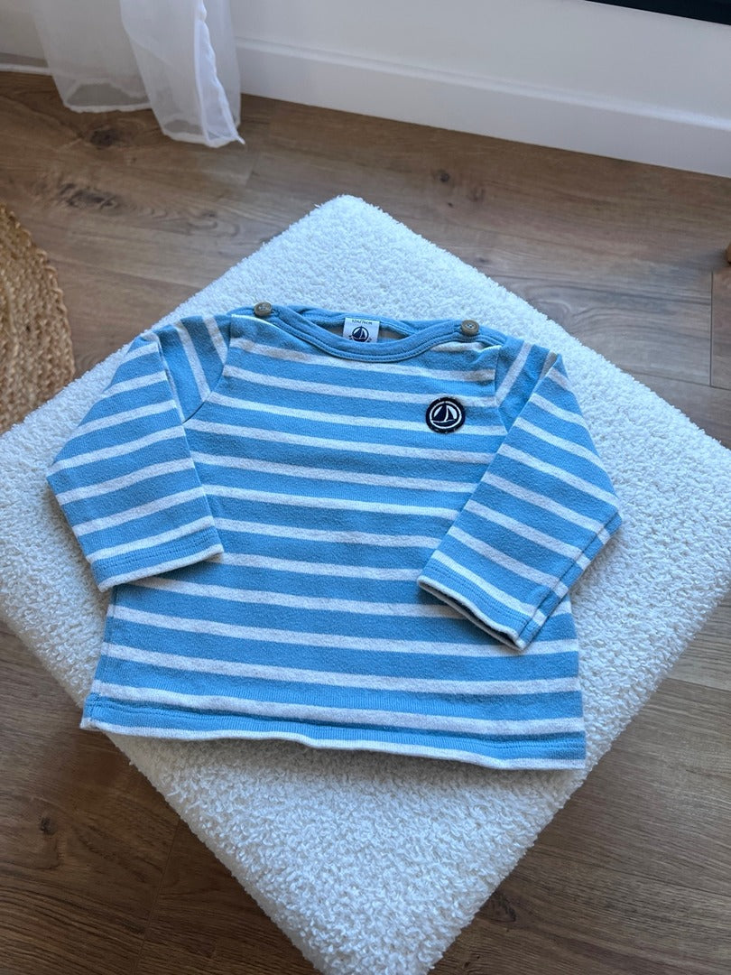 Pull marin rayé marinière bleu Petit Bateau bébé garçon mi-saison manches longues 12 mois