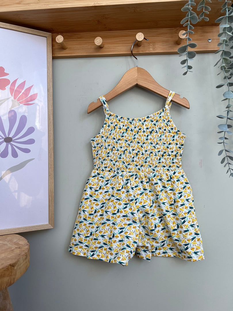 Combishort fille Okaïdi 3 ans jaune fleurs été sans manches