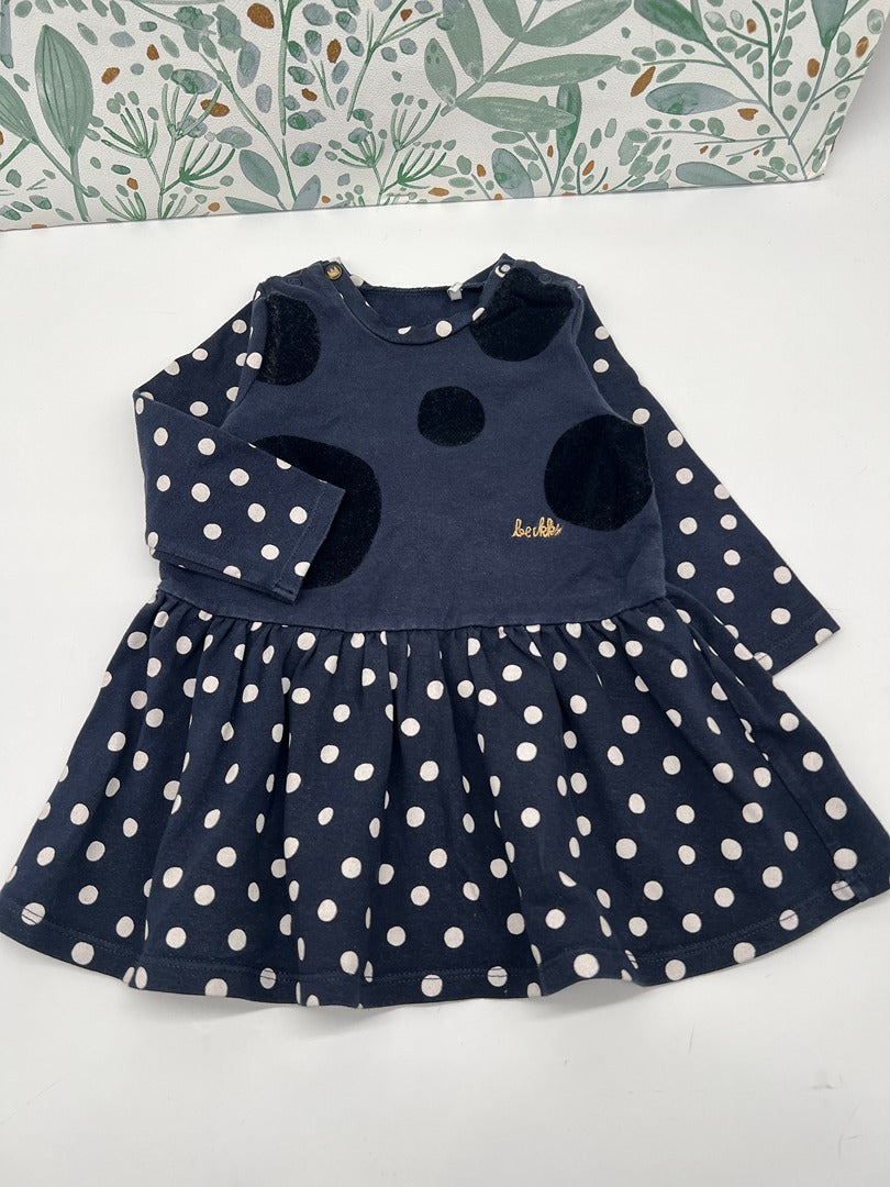 Robe Ikks fille 12 mois pois bleu marine manches longues