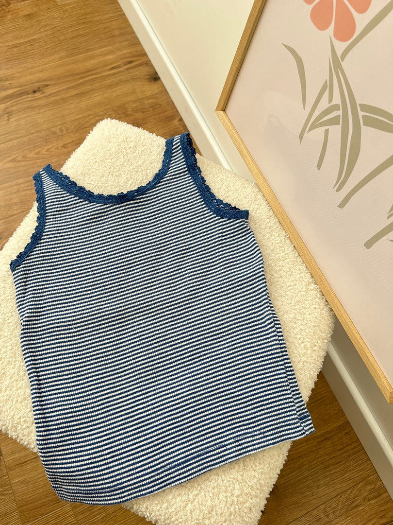 Débardeur côtelé rayé fille Piazza Italia - 3 ans / 4 ans - Bleu & Blanc