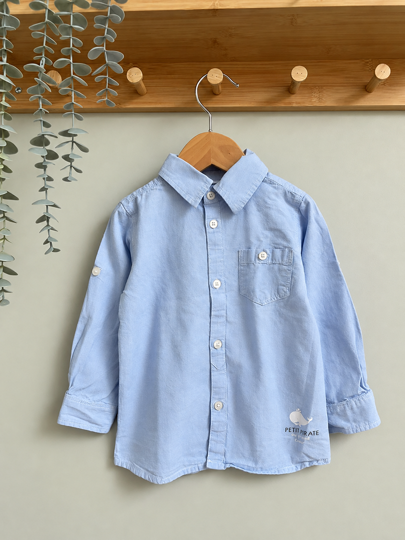 Chemise garçon Mes Petits Cailloux bleu clair mi-saison manches longues 2 ans