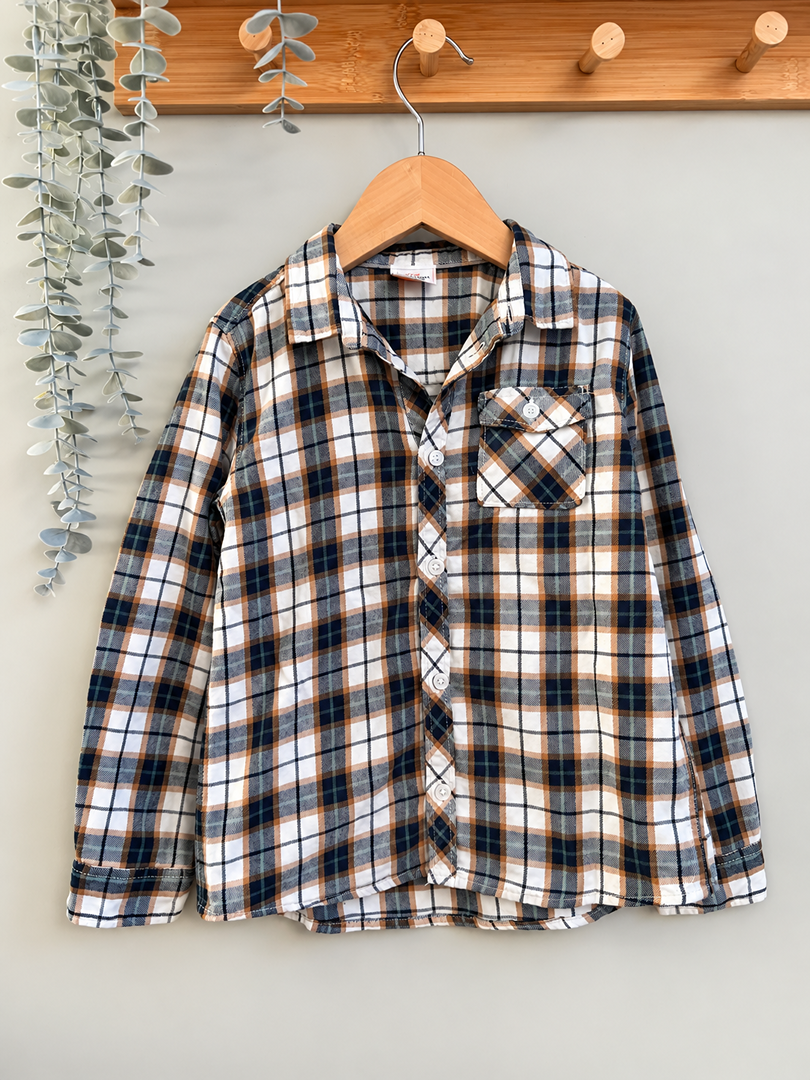 Chemise garçon Tape à l'oeil marron et bleu carreaux mi-saison manches longues 5 ans