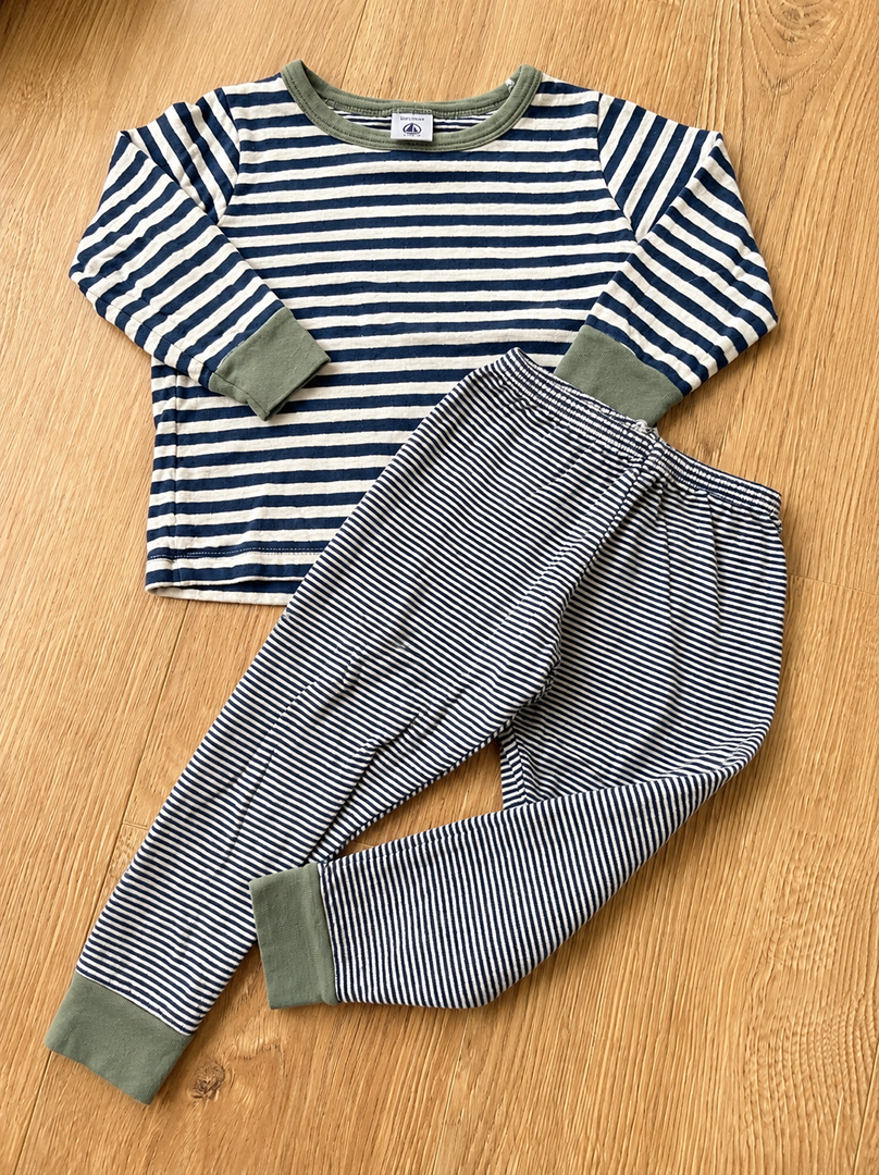 Pyjama 2 pièces jersey bleu Petit Bateau 2 ans mi-saison manches longues
