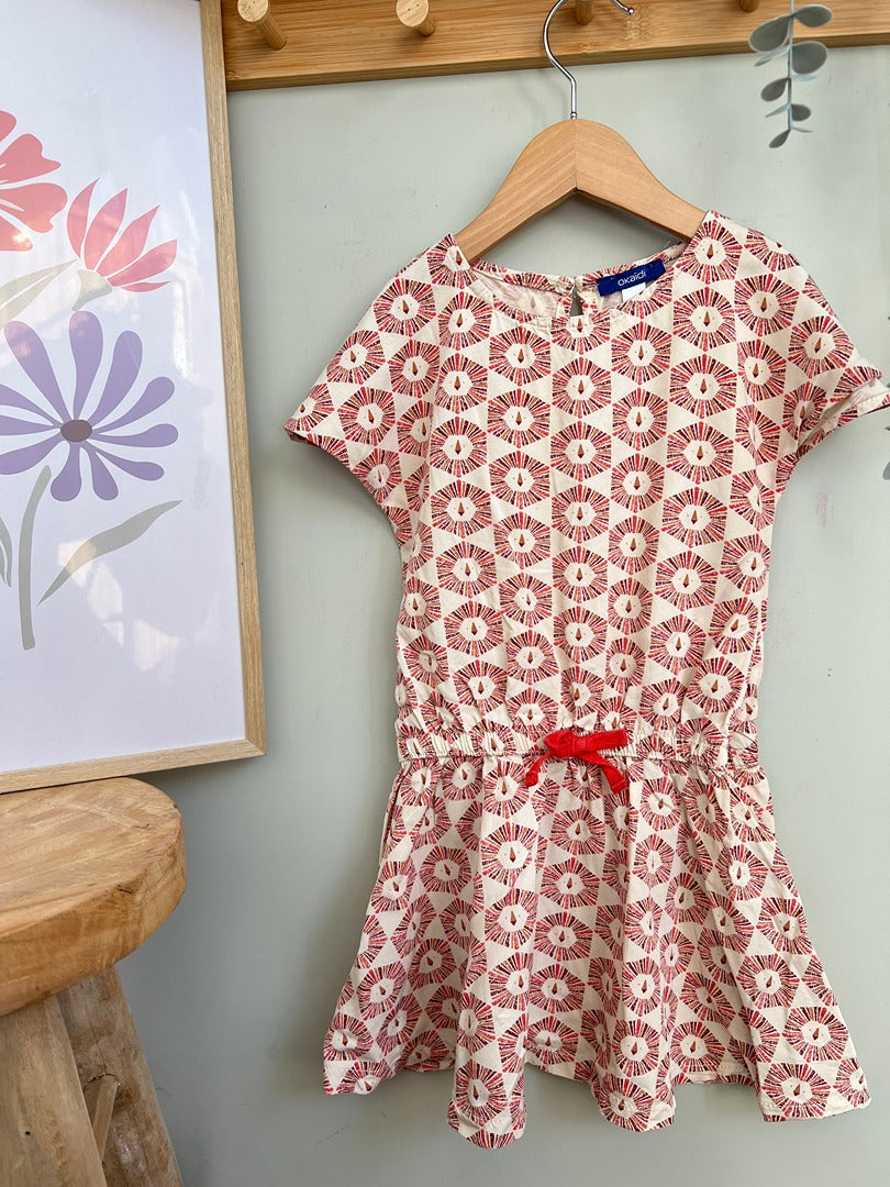 Robe fille Okaïdi 6 ans motifs rouges été manches courtes