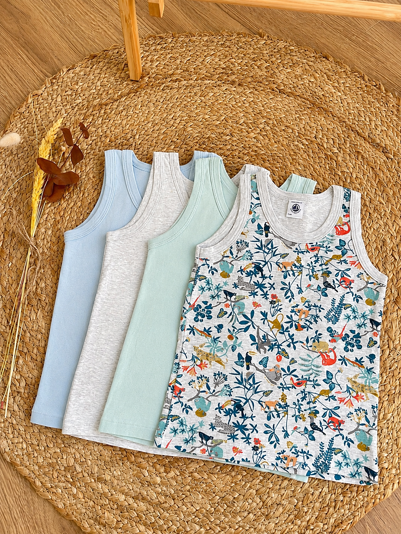 Lot 4 Débardeurs Petit Bateau garçon Été Sans Manches maillot de corps marcel