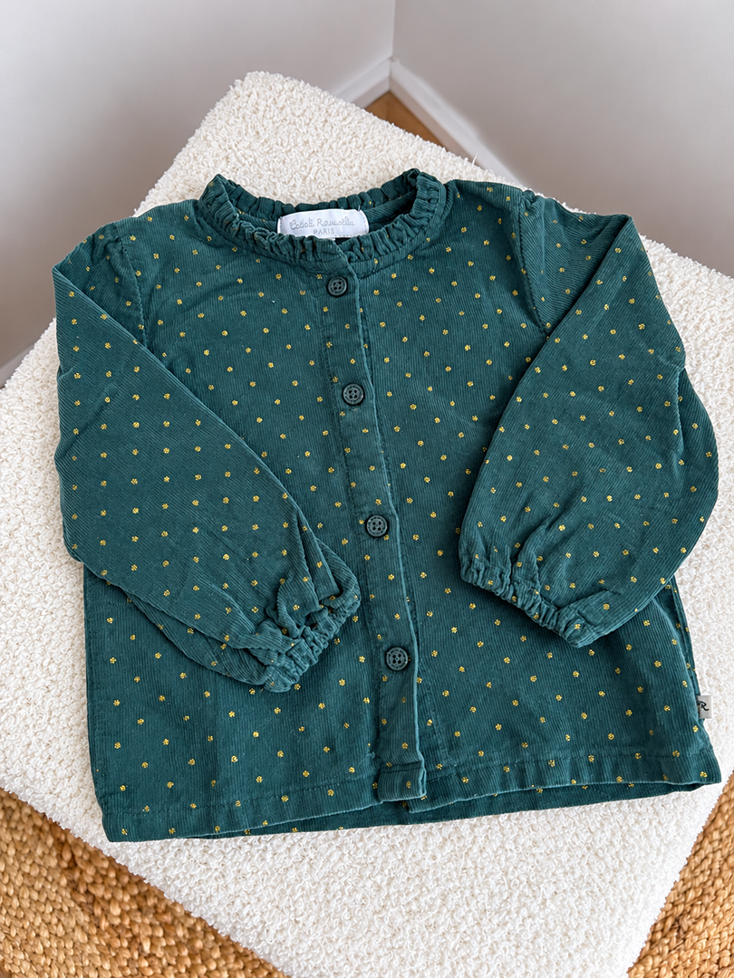 Chemise velours côtelé fille Cadet Rousselle vert sapin pois doré 18 mois hiver manches longues