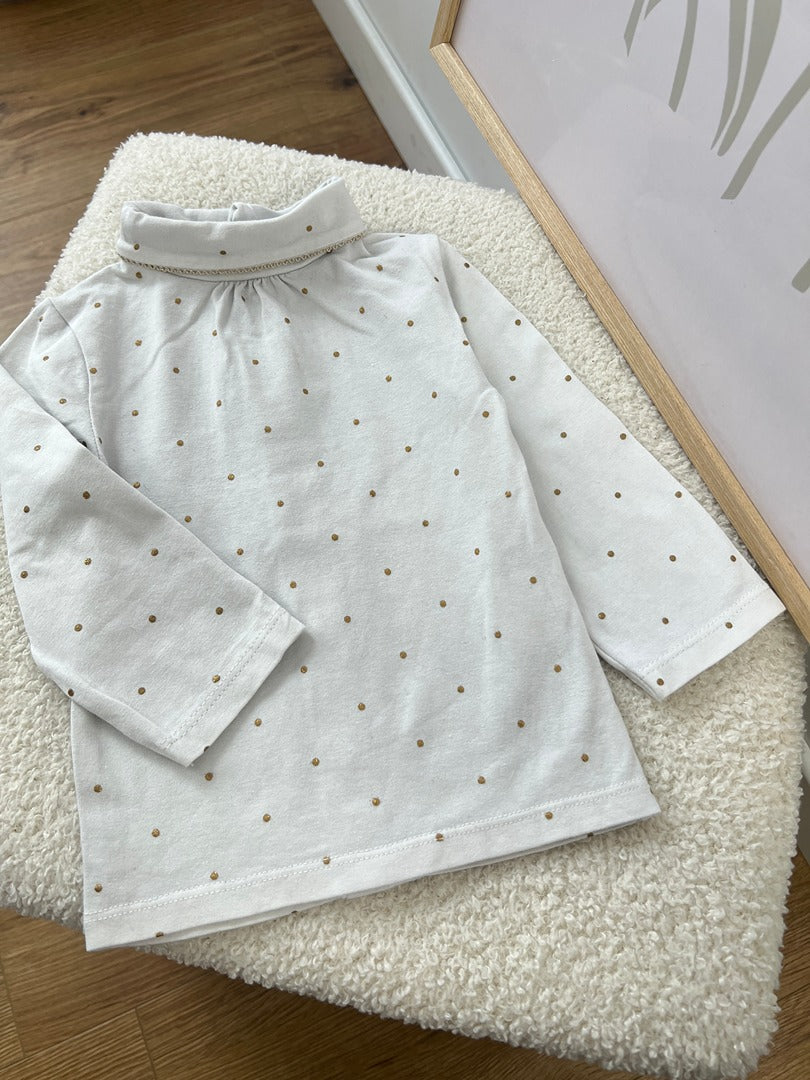 Sous-pull / T-shirt col roulé fille Kiabi - 6 mois - Blanc à pois doré