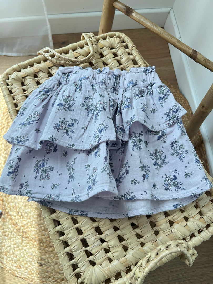 Jupe fille Vertbaudet 2 ans fleurie lilas gaze de coton