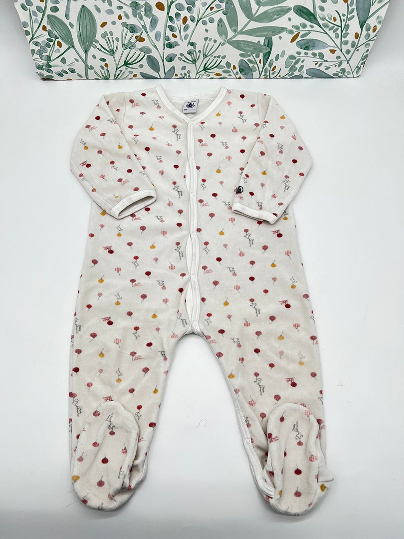 Pyjama dors-bien 1 pièce velours Petit Bateau fille 18 mois hiver blanc