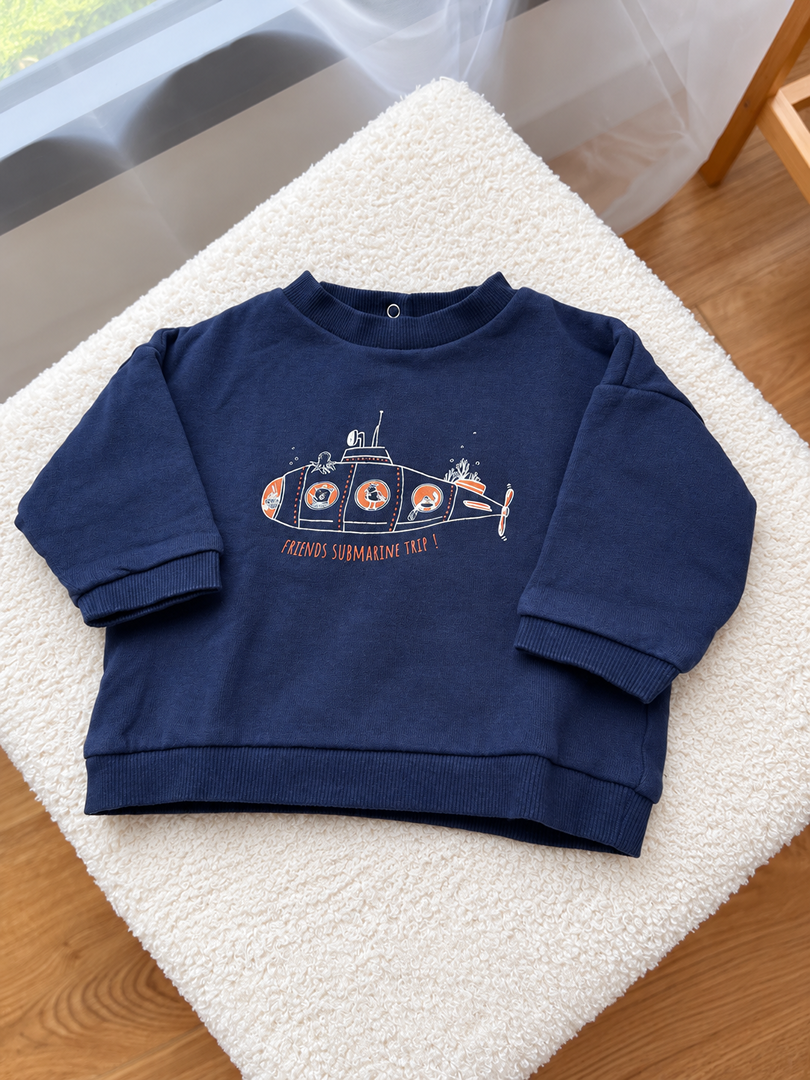 Sweat-shirt pull garçon Vertbaudet bleu marine sous-marin 9 mois hiver manches longues