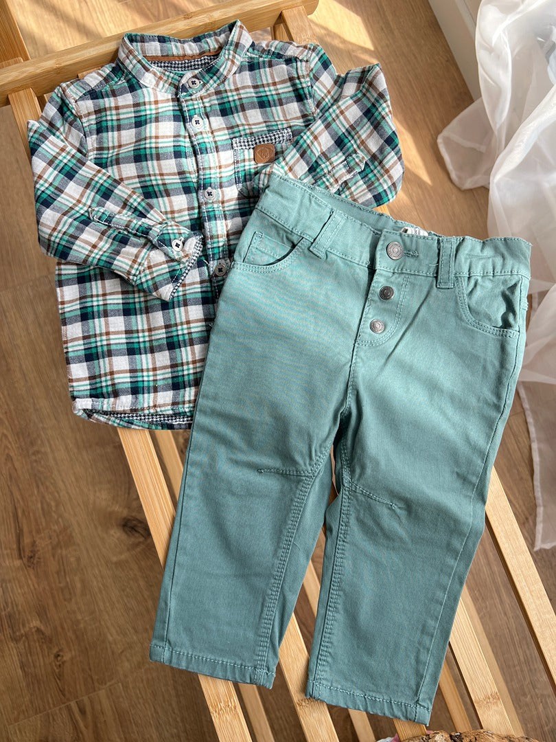 Ensemble garçon Obaïbi Tape à l'oeil 12 mois chemise jean manches longues vert