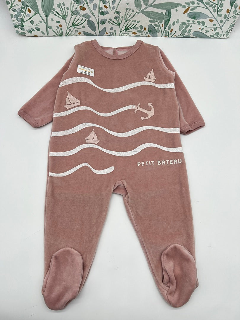 Pyjama 1 pièce au velours fille Petit Bateau - 12 mois - Rose