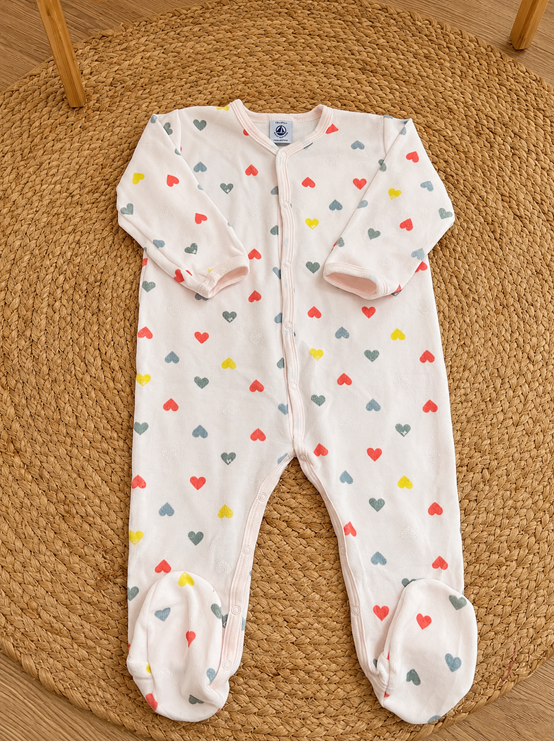 Pyjama grenouillère 1 pièce velours fille Petit Bateau 18 mois rose cœurs manches longues mi-saison