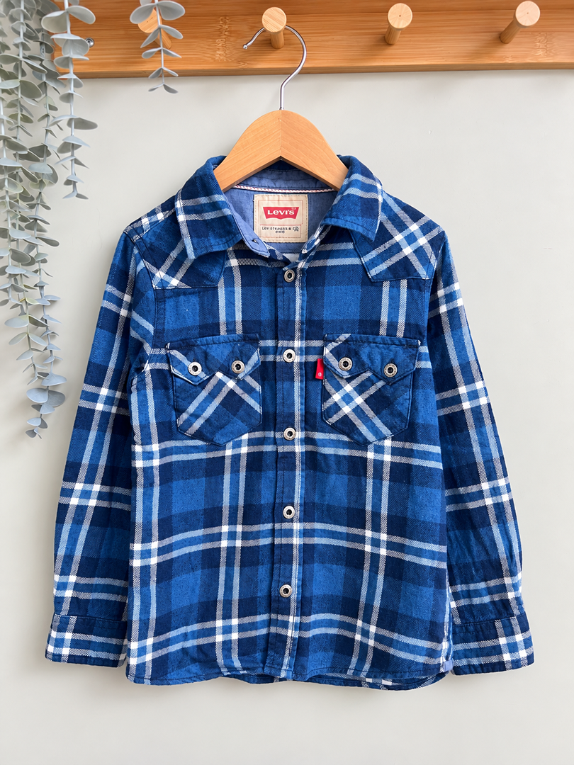 Chemise garçon Levi's bleu carreaux manches longues hiver 5 ans