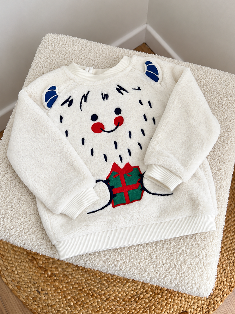Sweat pilou pull garçon noël Du pareil au même blanc 9 mois hiver manches longues