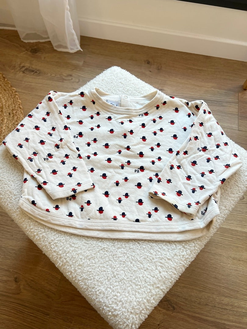 Pull fille Petit Bateau écru imprimé mi-saison manches longues 2 ans