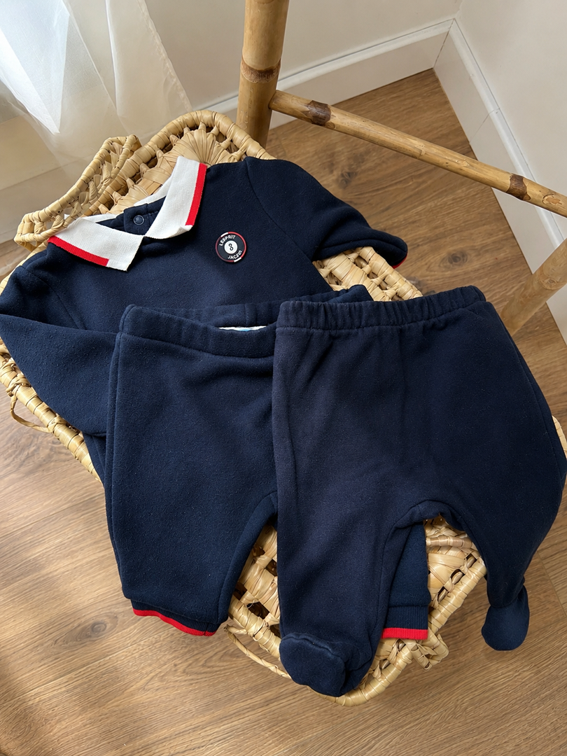 Ensemble garçon Jacadi 3 mois bleu marine mi-saison pull 2 legging pantalon