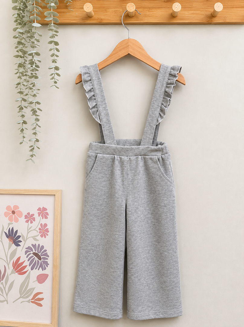 Pantalon à bretelles volantées Vertbaudet fille 2 ans gris mi-saison