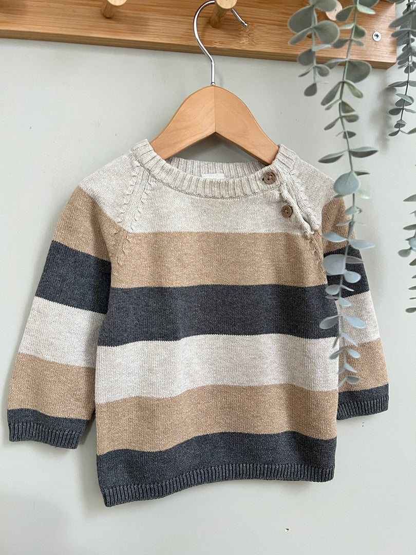 Pull bébé H&m - 9 mois - Beige rayé - État : Excellent Garçon